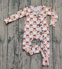 Load image into Gallery viewer, Baby Boys Bows Pumpkins Fall Zipper Footie Rompers