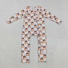 Load image into Gallery viewer, Baby Boys Bows Pumpkins Fall Zipper Footie Rompers
