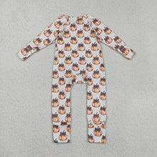 Load image into Gallery viewer, Baby Boys Bows Pumpkins Fall Zipper Footie Rompers