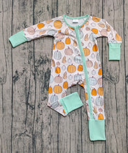 Load image into Gallery viewer, Baby Boys Green Pumpkins Fall Zipper Footie Rompers