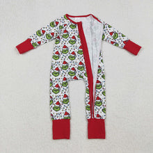 Load image into Gallery viewer, Baby Boys Christmas Lights Green Face Plaid Zipper Footie Rompers