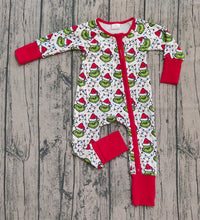Load image into Gallery viewer, Baby Boys Christmas Lights Green Face Plaid Zipper Footie Rompers
