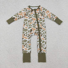 Load image into Gallery viewer, Baby Boys Green Yellow Camo Western Zipper Footie Rompers