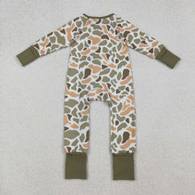 Load image into Gallery viewer, Baby Boys Green Yellow Camo Western Zipper Footie Rompers