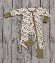Load image into Gallery viewer, Baby Boys Green Yellow Camo Western Zipper Footie Rompers