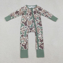 Load image into Gallery viewer, Baby Boys Brown Deer Camo Western Zipper Footie Rompers