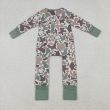 Load image into Gallery viewer, Baby Boys Brown Deer Camo Western Zipper Footie Rompers