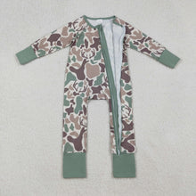 Load image into Gallery viewer, Baby Boys Brown Deer Camo Western Zipper Footie Rompers