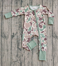 Load image into Gallery viewer, Baby Boys Brown Deer Camo Western Zipper Footie Rompers