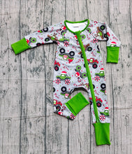 Load image into Gallery viewer, Baby Boys Trucks Candy Cane Christmas Two Way Zip Convertible Rompers