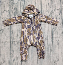 Load image into Gallery viewer, Baby Boys Olive Camo Hoodie Hunting Two Way Zip Converbitle Rompers