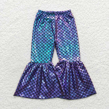 Load image into Gallery viewer, 5 Colors Baby Girls Mermaid Scale Holographic Spandex Bell Bottom Pants