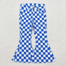 Load image into Gallery viewer, Baby Girls Blue Checkered Fall Bell Flare Denim Pants