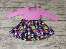 Load image into Gallery viewer, Baby girls Halloween pumpkin purple knee length dresses
