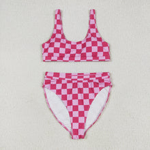 Load image into Gallery viewer, Adult Women Pink Checkered Top Bottom Swimsuits Sets
