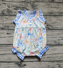 Load image into Gallery viewer, Baby Girls Blue Flowers Ruffle Sleeveless Rompers