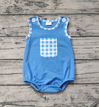 Load image into Gallery viewer, Baby Boys Blue Pocket Sleeveless Summer Rompers