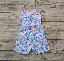 Load image into Gallery viewer, Baby Girls Blue Pink Flowers Sleeveless Bows Shorts Jumpsuits