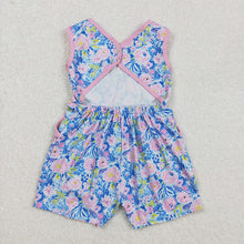 Load image into Gallery viewer, Baby Girls Blue Pink Flowers Sleeveless Bows Shorts Jumpsuits
