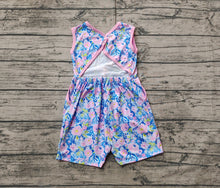 Load image into Gallery viewer, Baby Girls Blue Pink Flowers Sleeveless Bows Shorts Jumpsuits