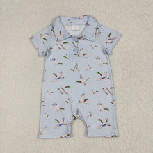 Load image into Gallery viewer, Baby Boys Blue Short Sleeves Button Ducks Rompers