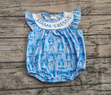 Load image into Gallery viewer, Baby Girls Blue Mama's Bestie Bows Ruffle Rompers