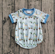 Load image into Gallery viewer, Baby Boys Short Sleeves Blue Excavators Plaid Rompers