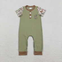 Load image into Gallery viewer, Sibling Baby Boys Girls Embroidery Green Camo Rabbits Rompers
