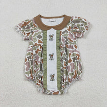 Load image into Gallery viewer, Sibling Baby Boys Girls Embroidery Green Camo Rabbits Rompers