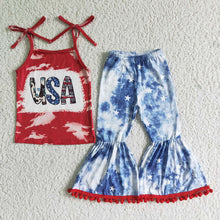 Load image into Gallery viewer, Baby girls 4th of July star pants bell sets