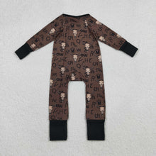 Load image into Gallery viewer, Baby Boys Brown Bull Skulls Western Two Way Zipper Convertible Rompers