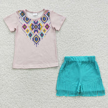 Load image into Gallery viewer, Baby Girls Aztec Top Tassel Ruffle Shorts Sets
