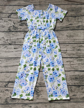 Load image into Gallery viewer, Baby Girls Blue Flowers Short Sleeve Pockets Pants Jumpsuits