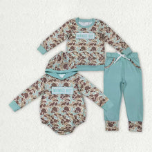 Load image into Gallery viewer, Sibling Baby Boys Embroidery Mama's Boy Green Camo Pockets Pants Clothes Sets Hoodie Romper