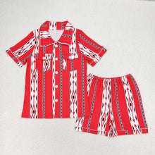 Load image into Gallery viewer, Adult Women Adult Red Aztec Short Sleeve Buttons Tee Shorts Pajamas Sets