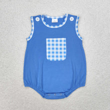 Load image into Gallery viewer, Baby Boys Blue Pocket Sleeveless Summer Rompers