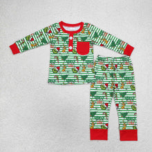 Load image into Gallery viewer, Baby Boys Christmas Green Face Pocket Shirt Pants Pajamas Clothes Sets