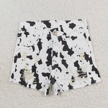 Load image into Gallery viewer, Baby Girls Black White Cow Distressed Denim Shorts