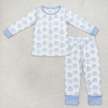 Load image into Gallery viewer, Baby Boys Blue Pumpkin Top Pants Bamboo Pajamas Clothes Sets
