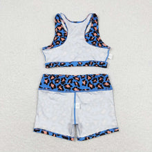 Load image into Gallery viewer, Baby Girls Blue Leopard Crop Tops Shorts Clothes Sets