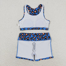 Load image into Gallery viewer, Baby Girls Blue Leopard Crop Tops Shorts Clothes Sets