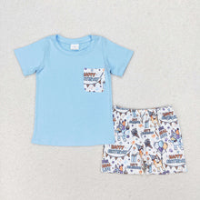 Load image into Gallery viewer, Baby Boys Blue Tee Shirts Tops Birthday Dogs Shorts Clothes Sets