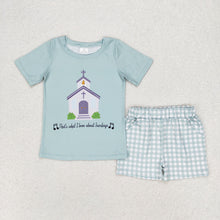 Load image into Gallery viewer, Baby Boys Church Shirt Top Checkered Pockets Shorts Clothes Sets