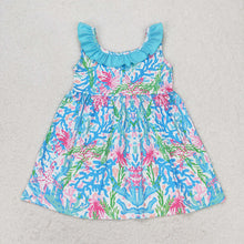 Load image into Gallery viewer, Baby Girls Blue Flowers Ruffle Knee Length Dresses