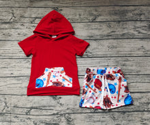 Load image into Gallery viewer, Baby Boys Red Hooded Shirt Tops Baseball Shorts Clothes Sets