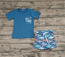 Load image into Gallery viewer, Baby Boys Blue Pocket Tee Shirts Tops Fish Shorts Clothes Sets