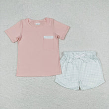 Load image into Gallery viewer, Baby Boys Pink Short Sleeve Tee Shirt Top Checkered Shorts Clothes Sets