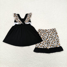 Load image into Gallery viewer, Baby Girls Black I Love Dad Tunic Top Leopard Ruffle Shorts Clothes Sets