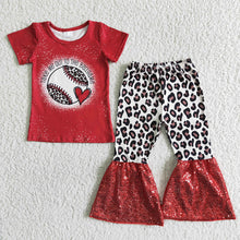 Load image into Gallery viewer, Baby Girls Baseball red sequin bell pants sets