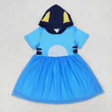 Load image into Gallery viewer, Baby Girls Blue Orange Dogs Ears Sibling Sister Tutu Knee Length Dresses